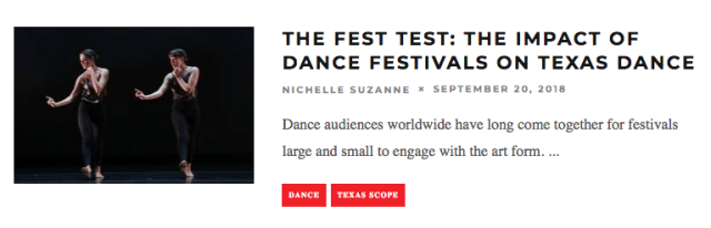The Fest Test: The Impact of Dance Festivals on Texas Dance